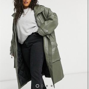 Plus Size ASOS Long Line Faux Leather Parka